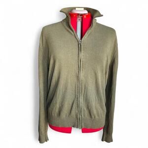 Banana Republic Khaki Green Silk Cashmere Zip Up Sweater Size Large